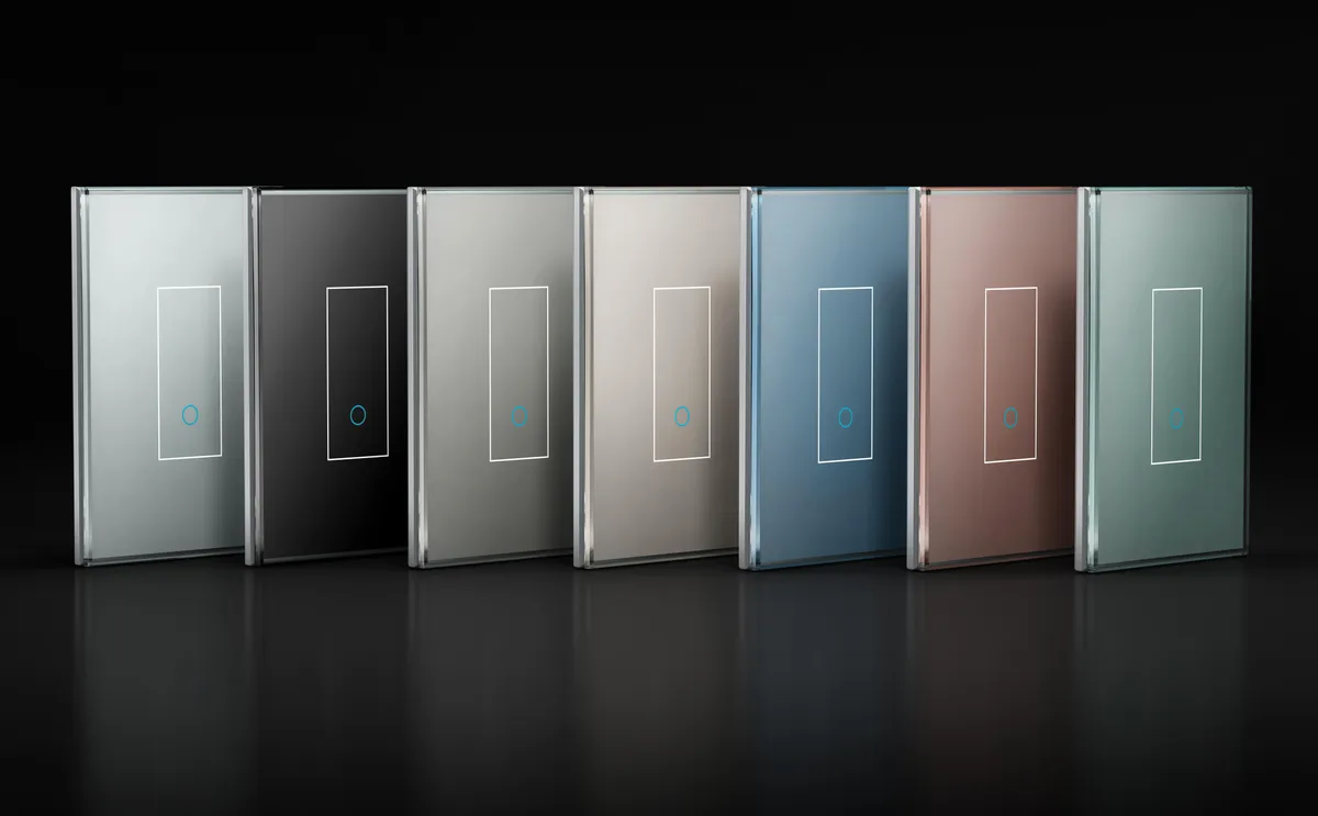 Retail store display showcasing iotty smart switches with various customizable faceplate options