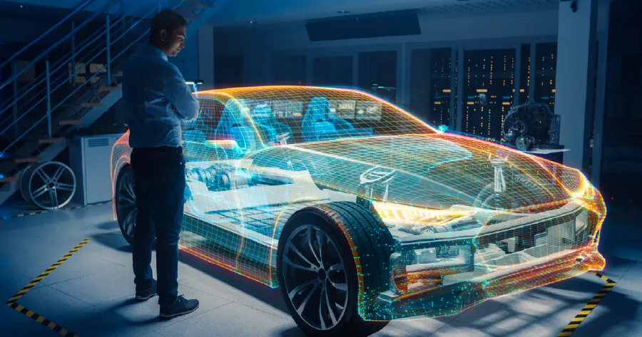 A person looking at a car schematic