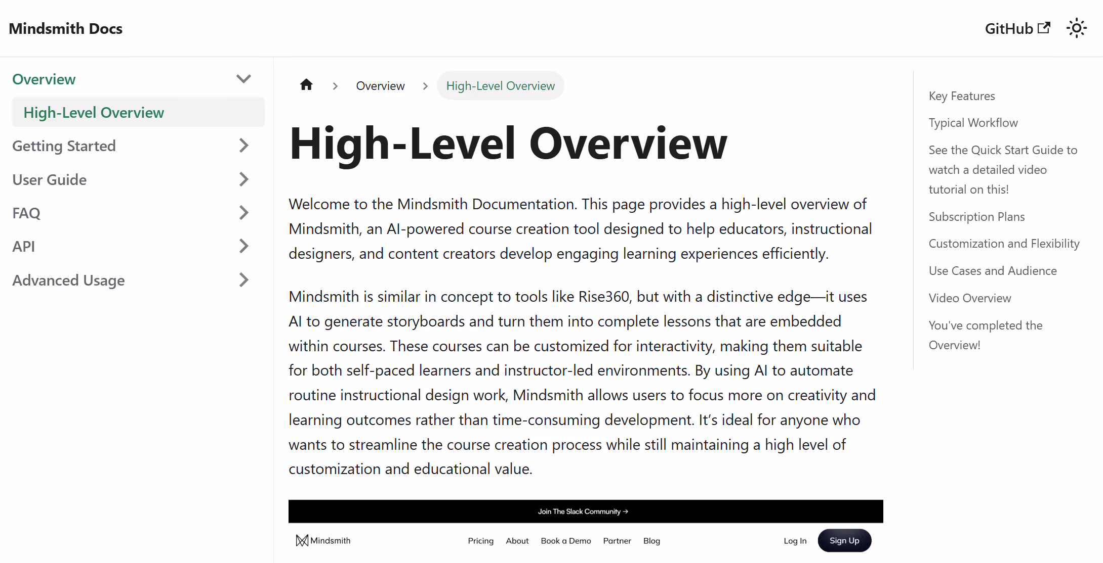 After I worked with Mindsmith, they had a whole help center with: User Guides, API Documentation, Instructional Design Videos.