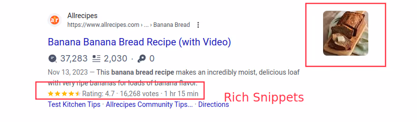 screenshot of rich snippets in search results