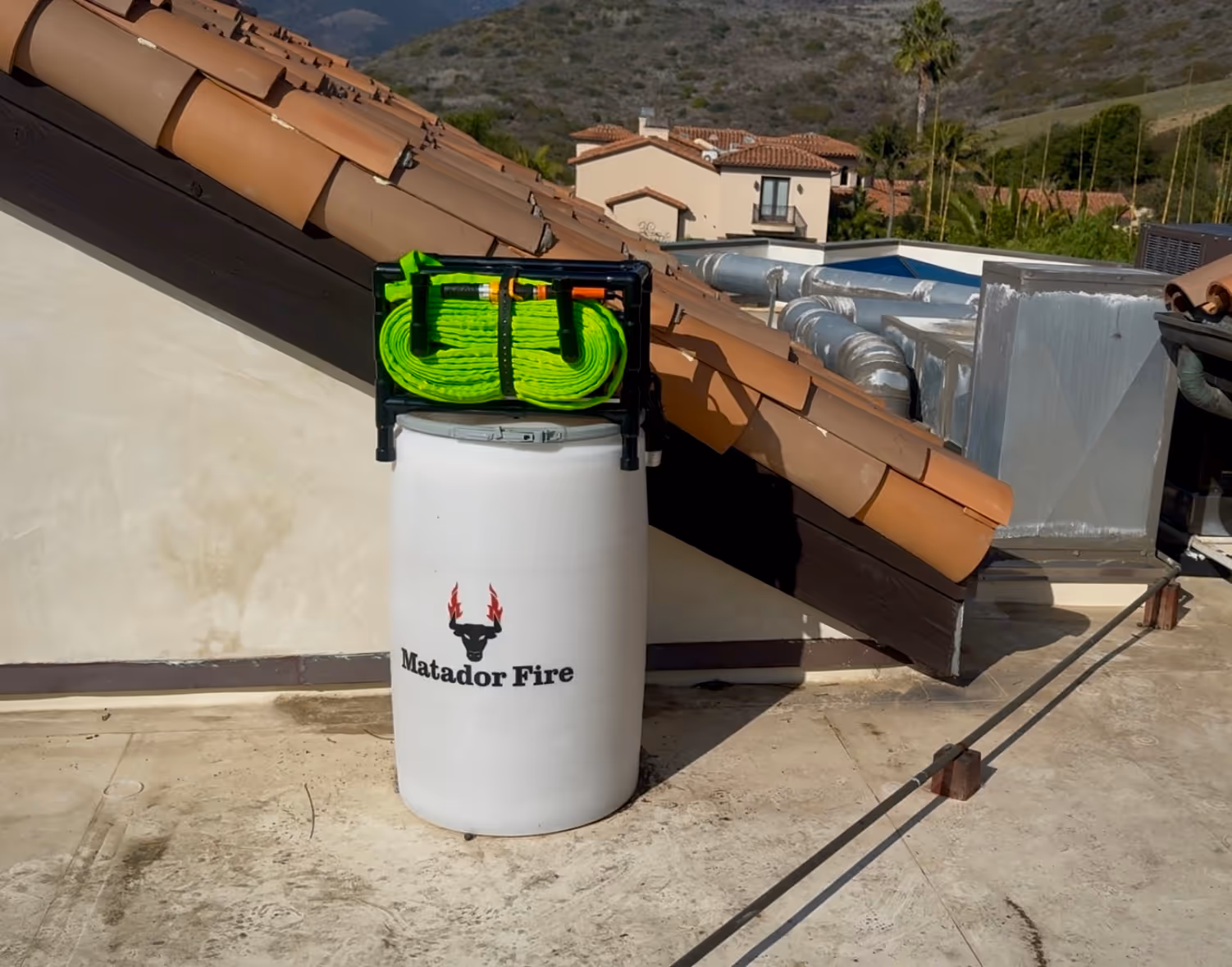 Matador Fire Wildfire Defense System perched on a rooftop