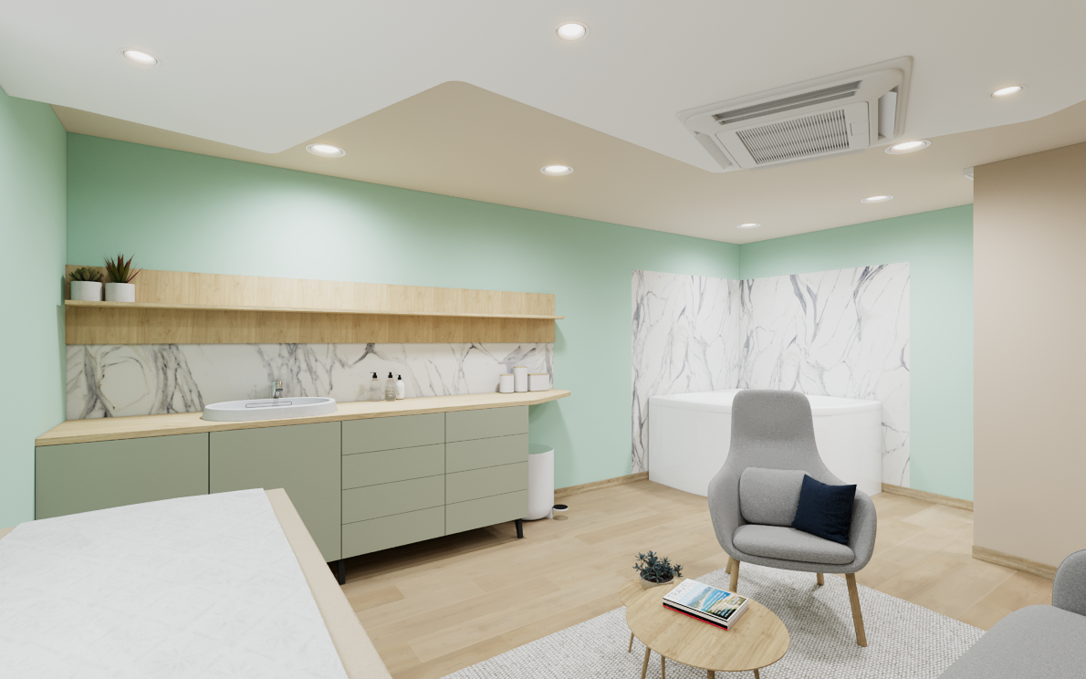 Un cabinet industriel avec des accents métalliques et un style brut.