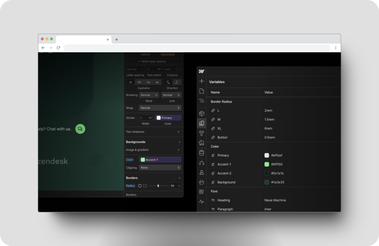 Digital development dashboard showing custom site variables, managed by our professional websites builders