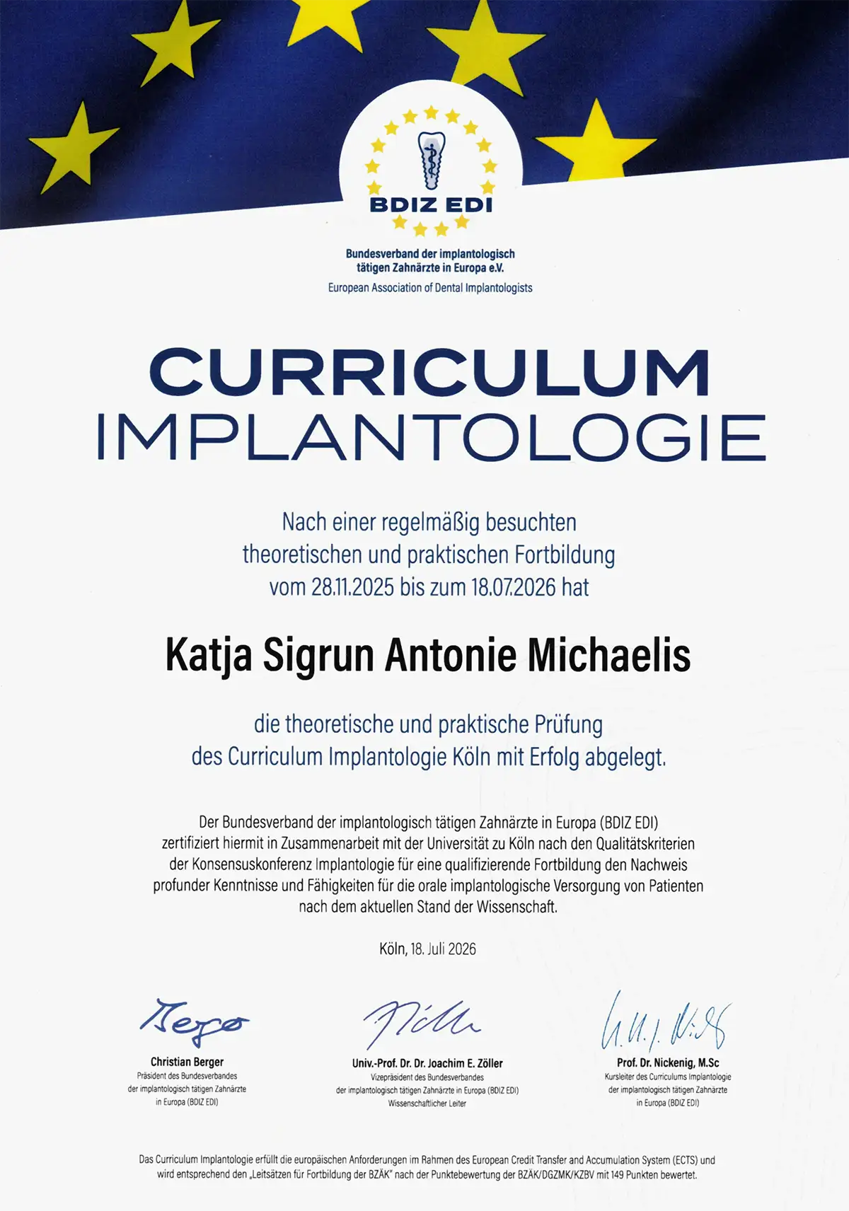 Curriculum Implantologie Katja Michaelis