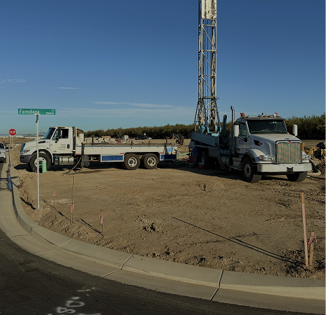 Municipal well drilling. Well construction in a new city development where there will be a park.