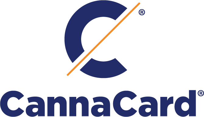 CannaCard logo with stylized 'C' and diagonal orange line.