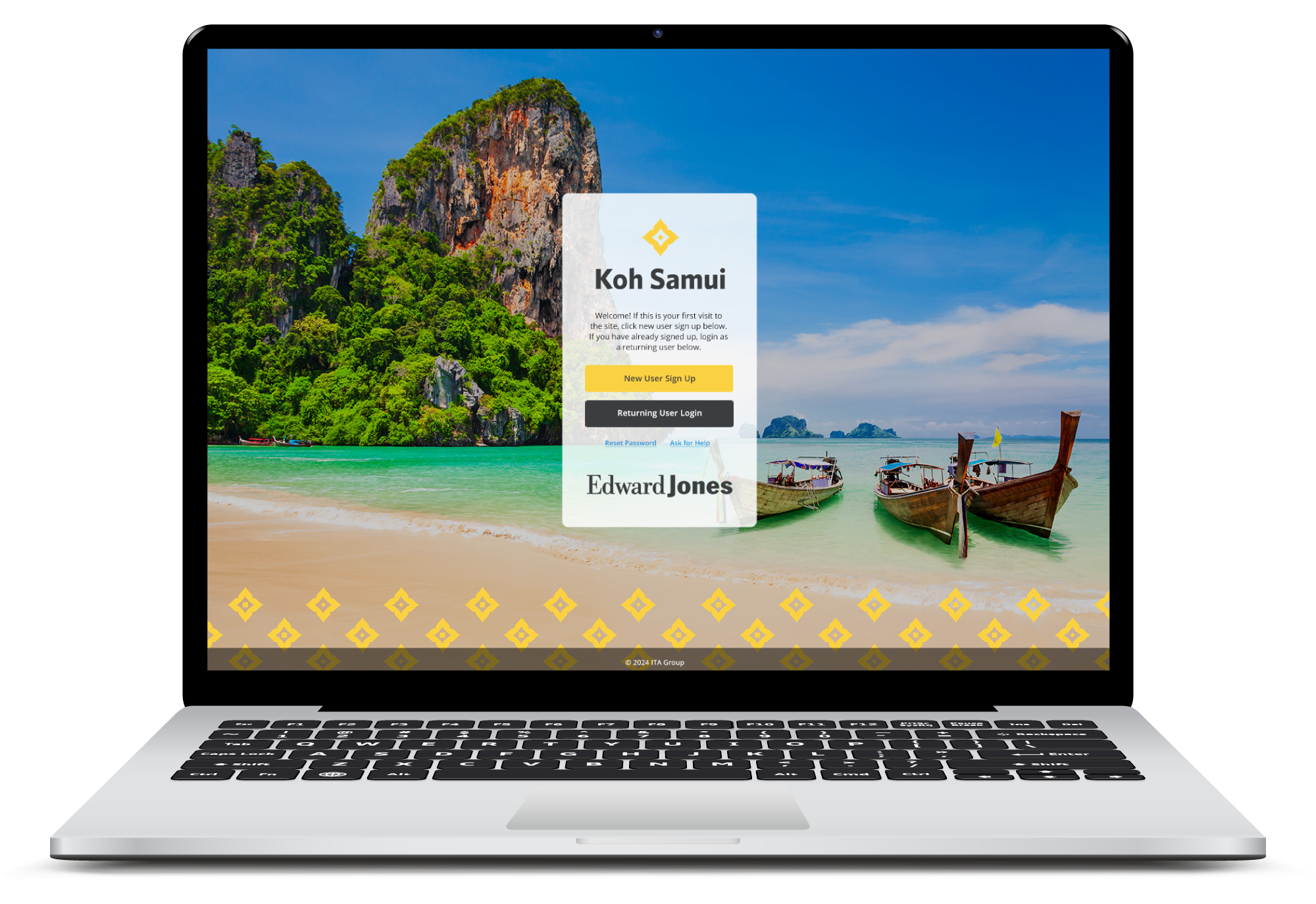 Laptop showing the Registration Log In Page