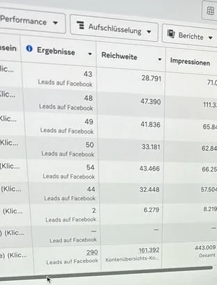 Werbeanzeigenmanager: 290 Leads in 30 Tagen