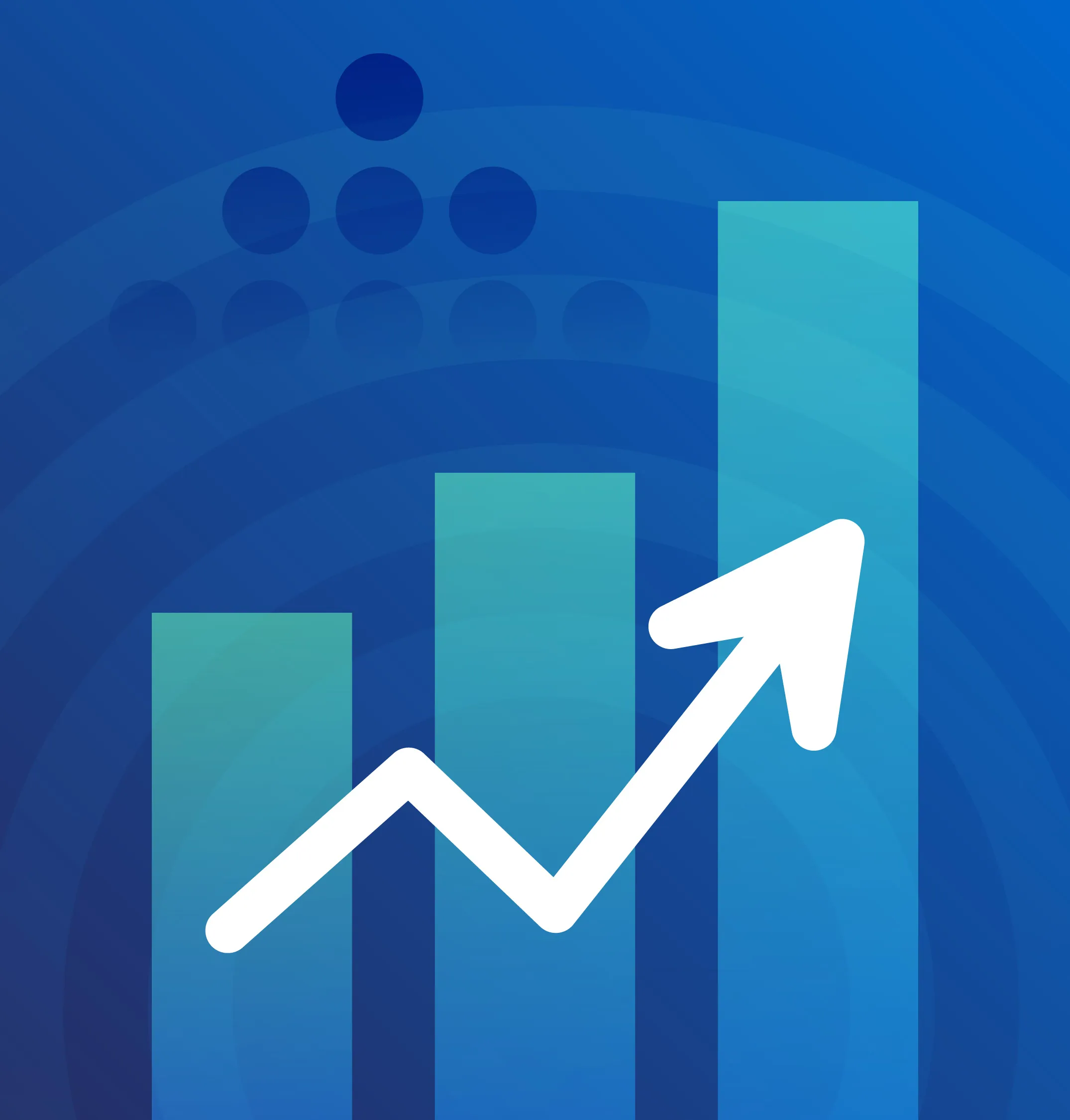 Abstract gradient bar and line graph with impact circles.