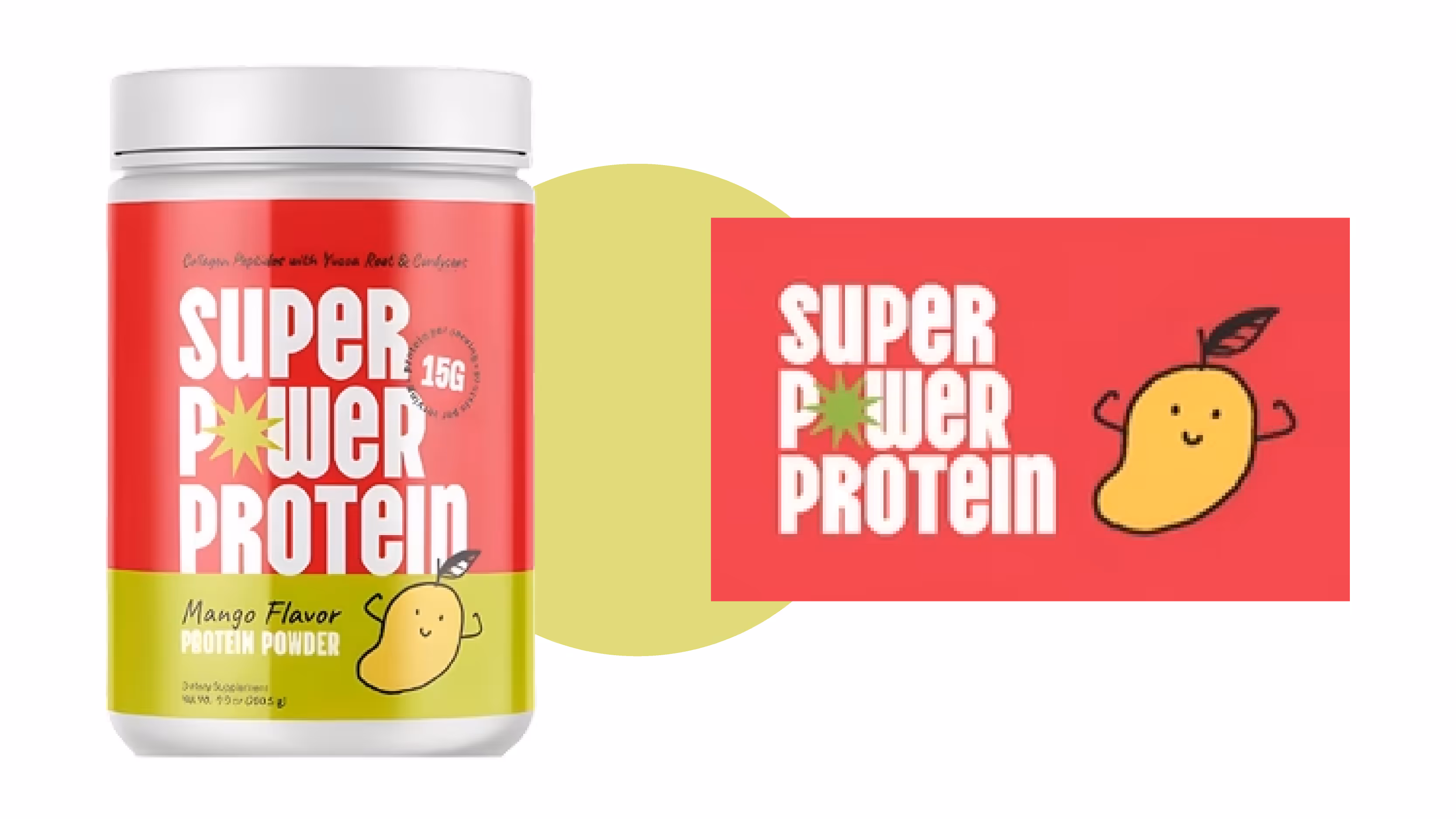 Super Power Protein mango flavored product.
