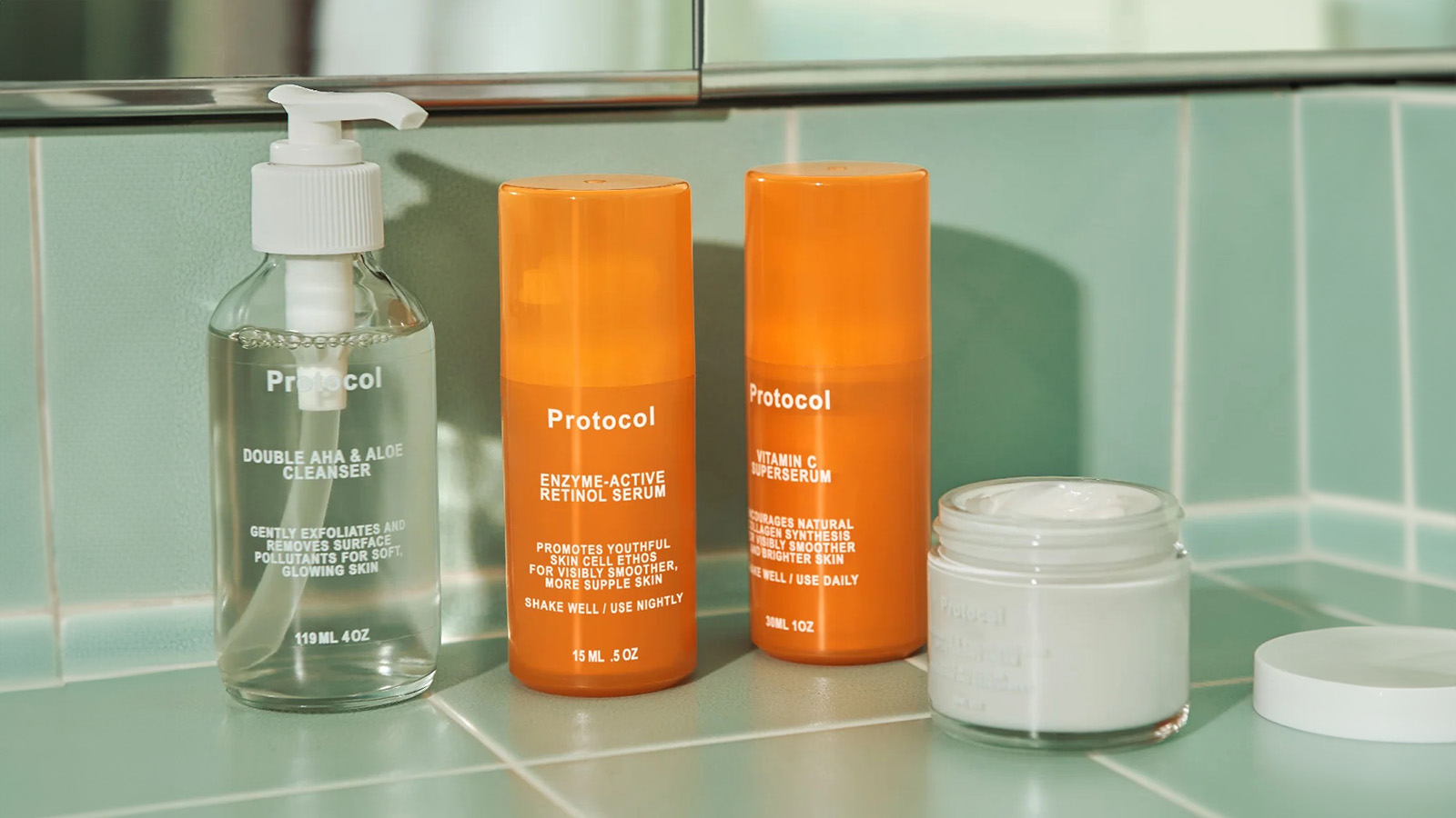 Protocal Lab products in bathroom.