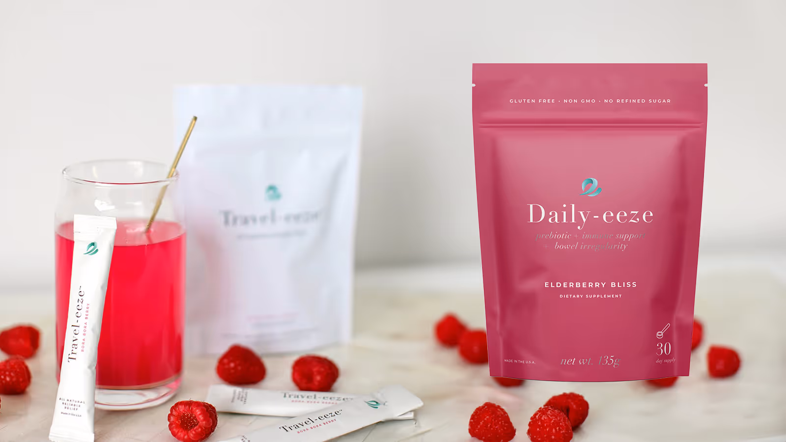 Travel-eeze pack in glass of water with Daily-eeze pack.