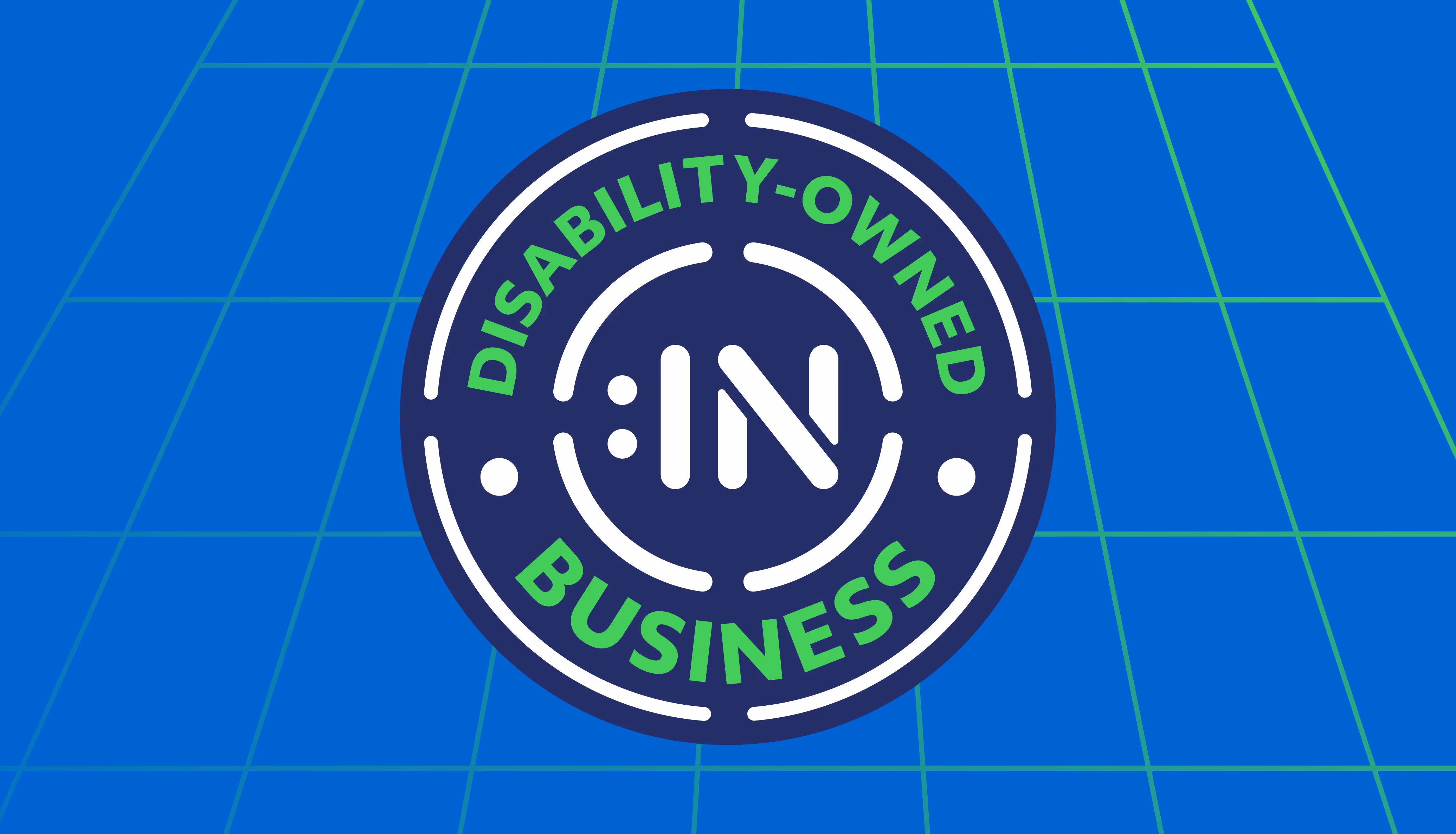Disability-Owned Business logo against grid background.