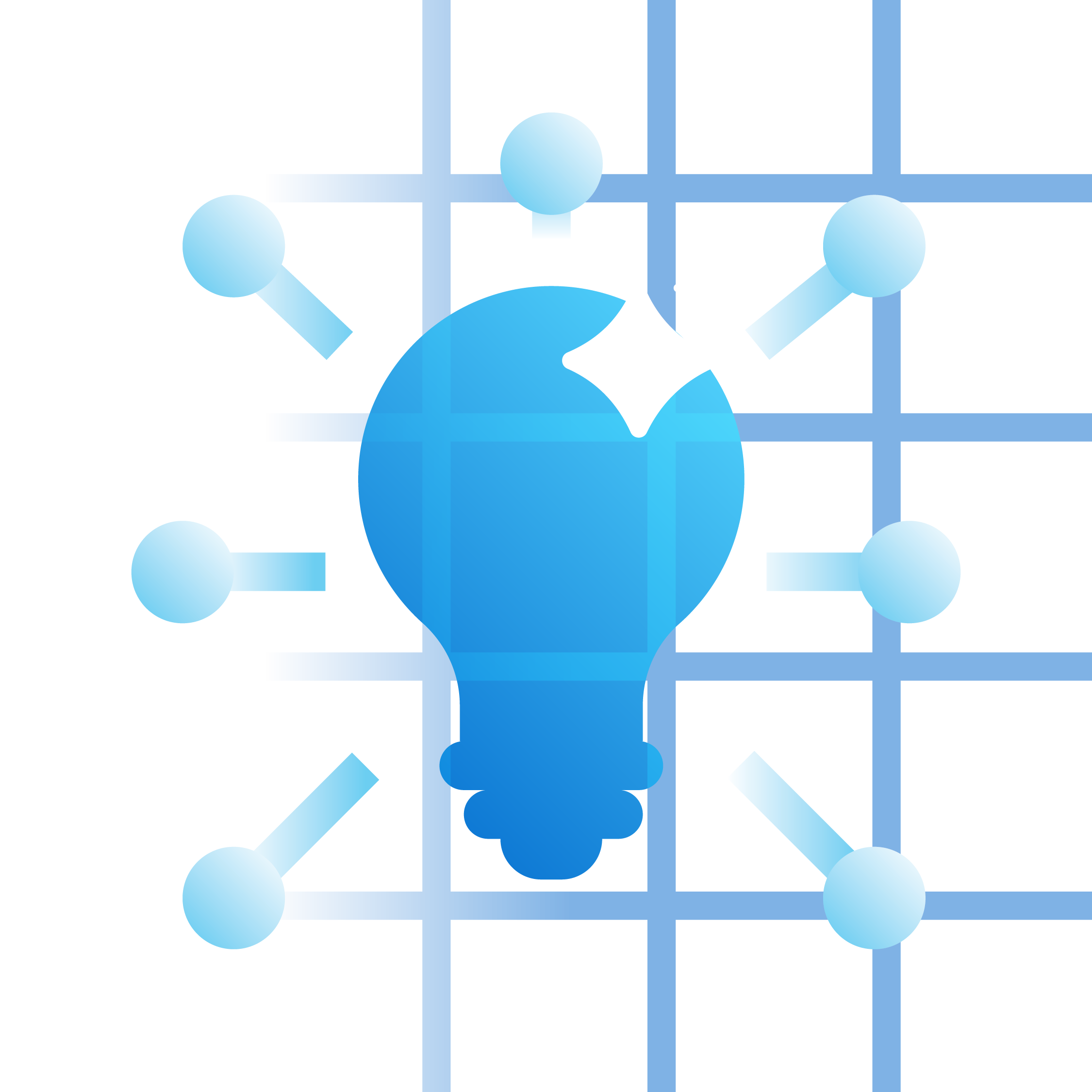 Lightbulb icon with extending circles and lines with grid background.