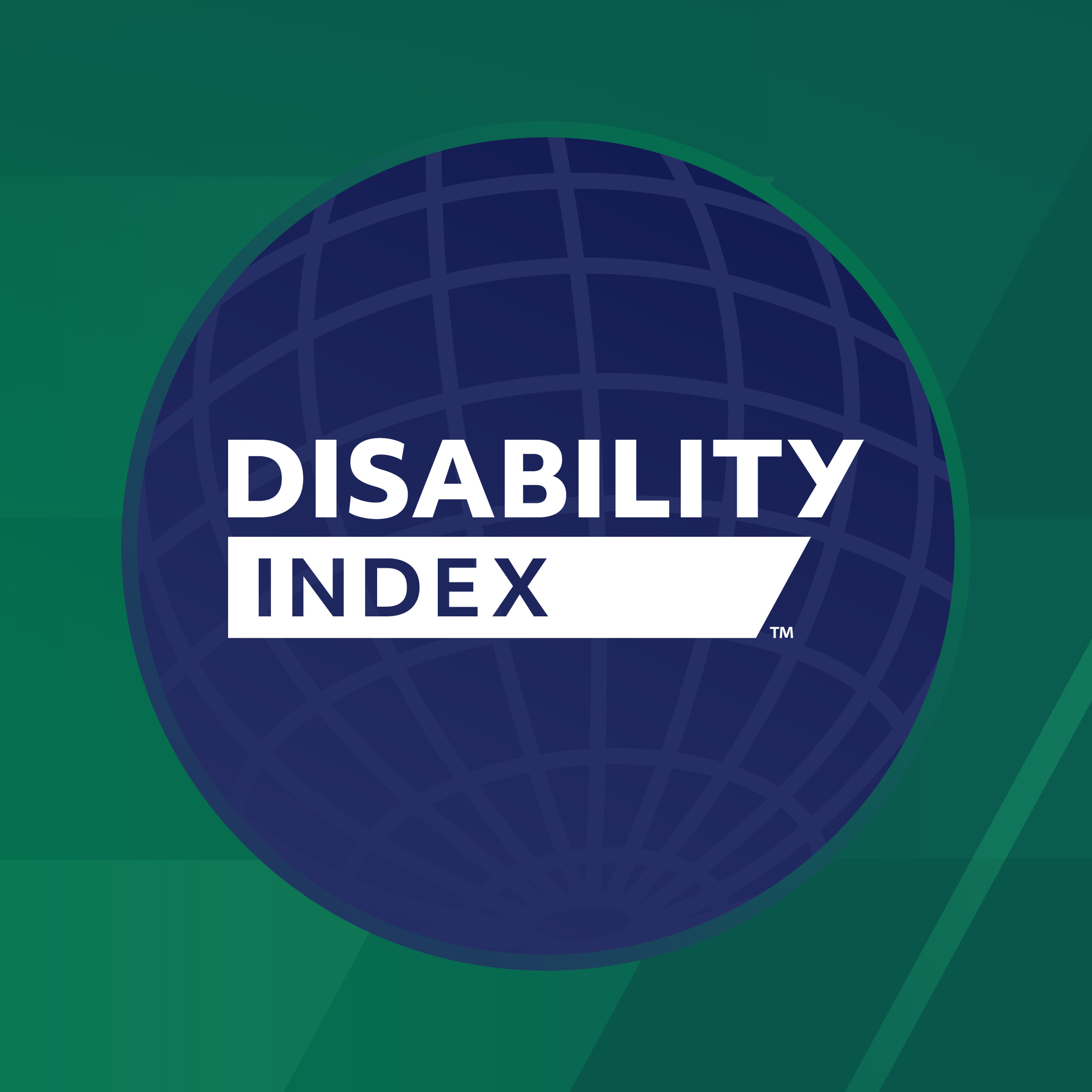 Disability Index™. Green angled design background.