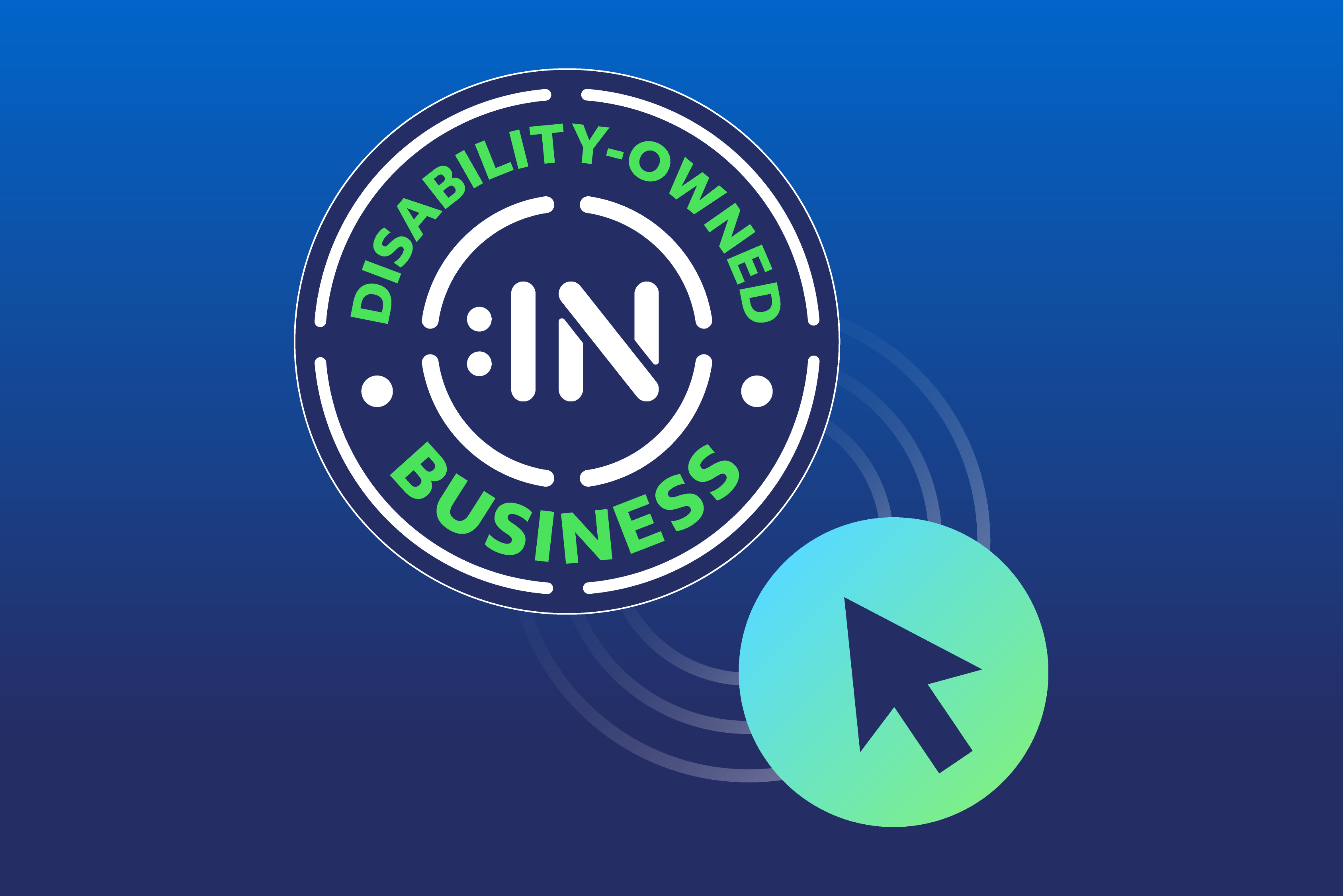 Disability-Owned Business badge logo with cursor clicking on it.