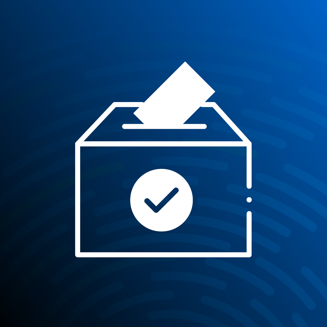 Voting icon against blue to black gradient
