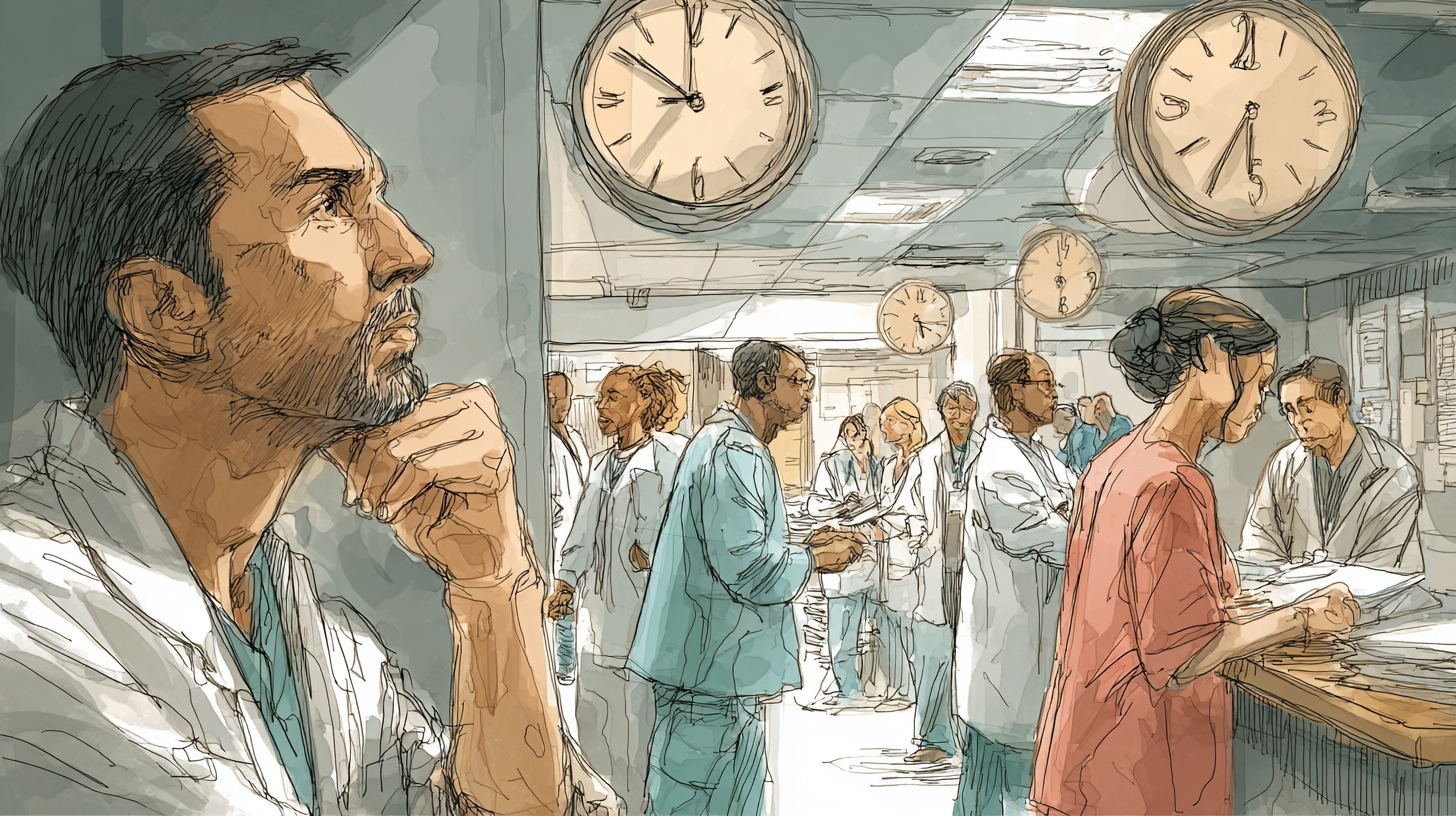 [background image] image of a medical team collaborating (for a ai healthcare company)