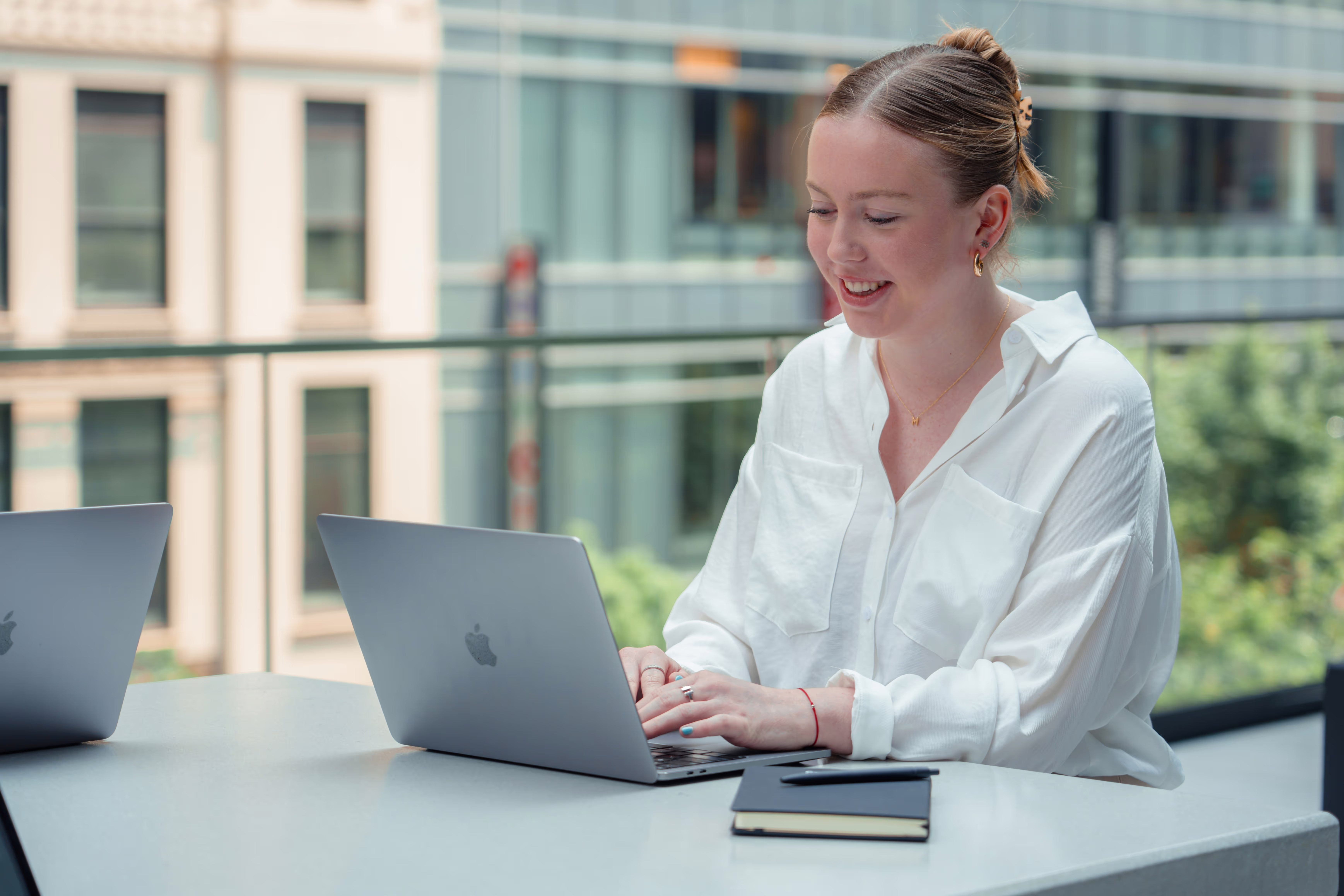 a person looking at a computer