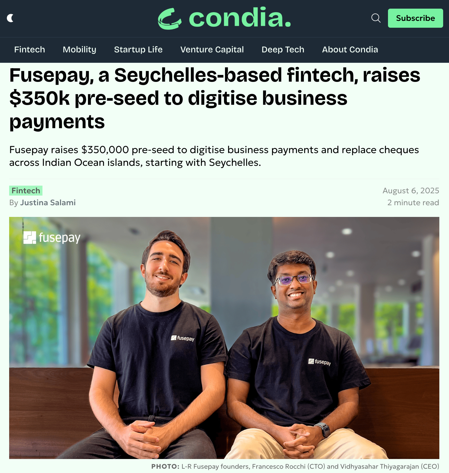 Digitizing Business Payments in Paradise: Fusepay Raises $350K to Replace Cheques in the Indian Ocean