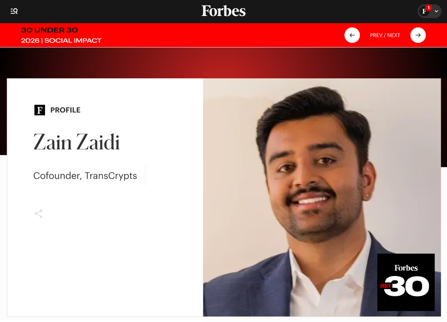 From Harvard Hurdle to Blockchain Breakthrough: TransCrypts CEO Zain Zaidi Joins Forbes 30 Under 30