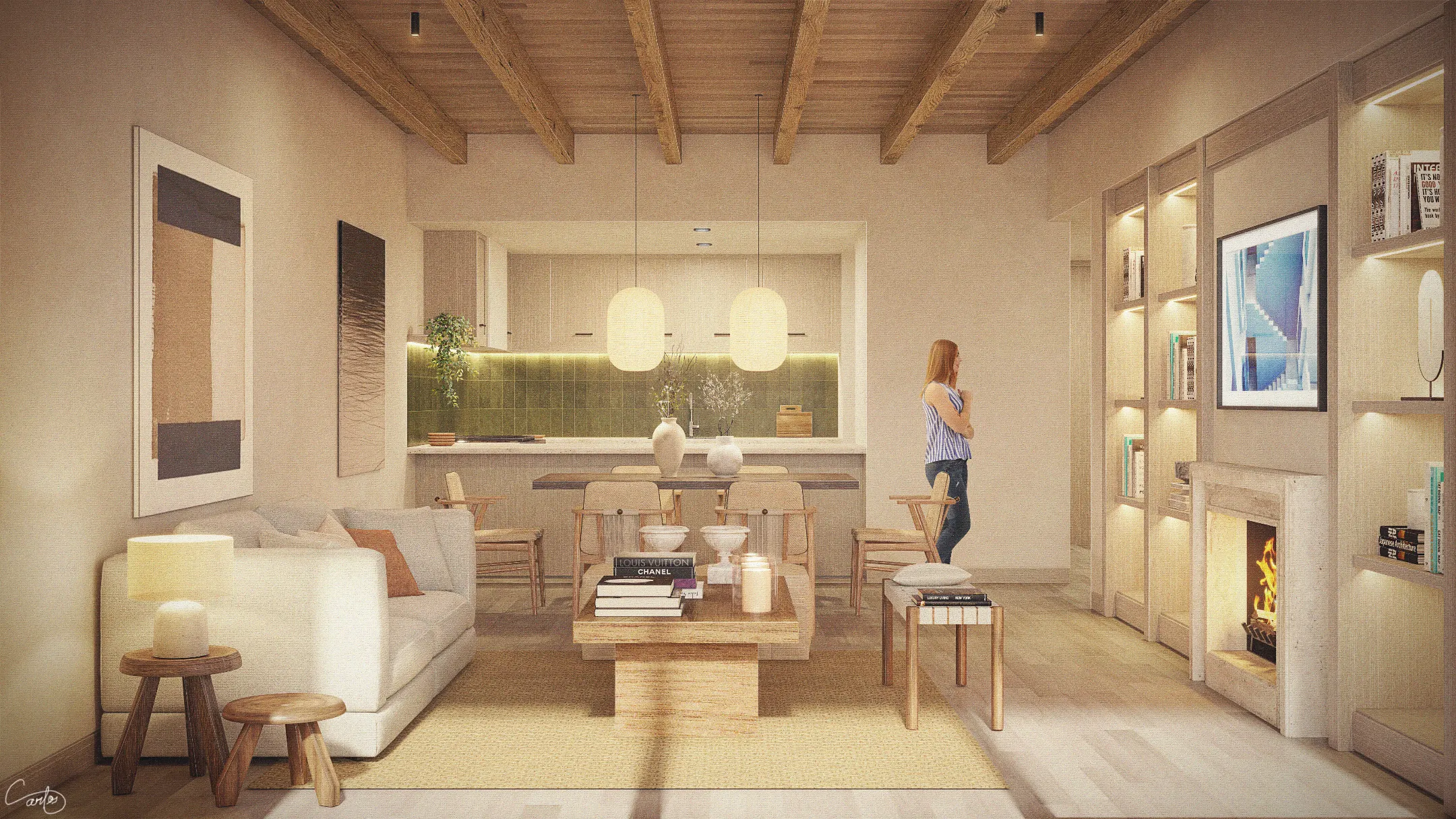 Sala y comedor de departamento. Candé at Real del Mar