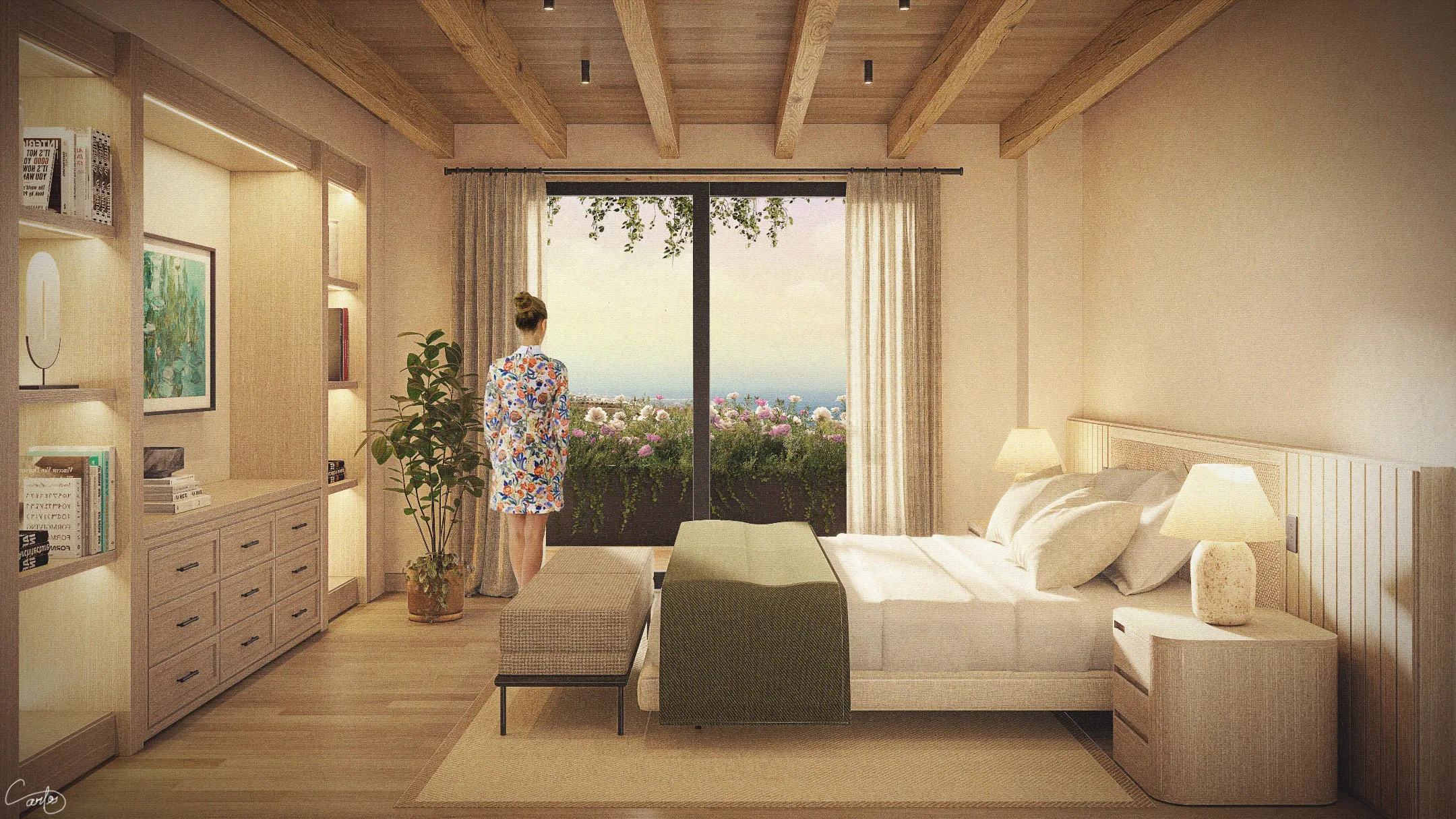 Recámara de departamento con vista al mar. Candé at Real del Mar