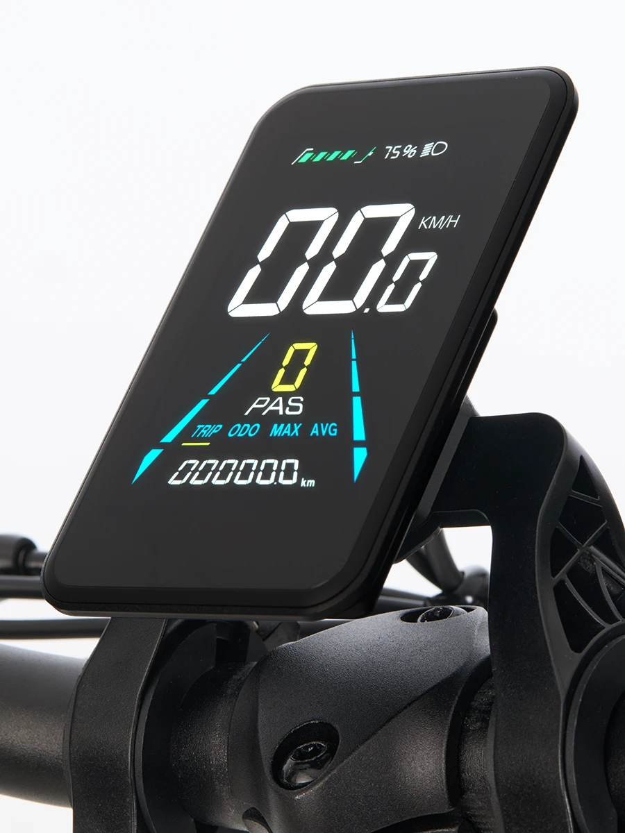 Full-color display of an electric bicycle.