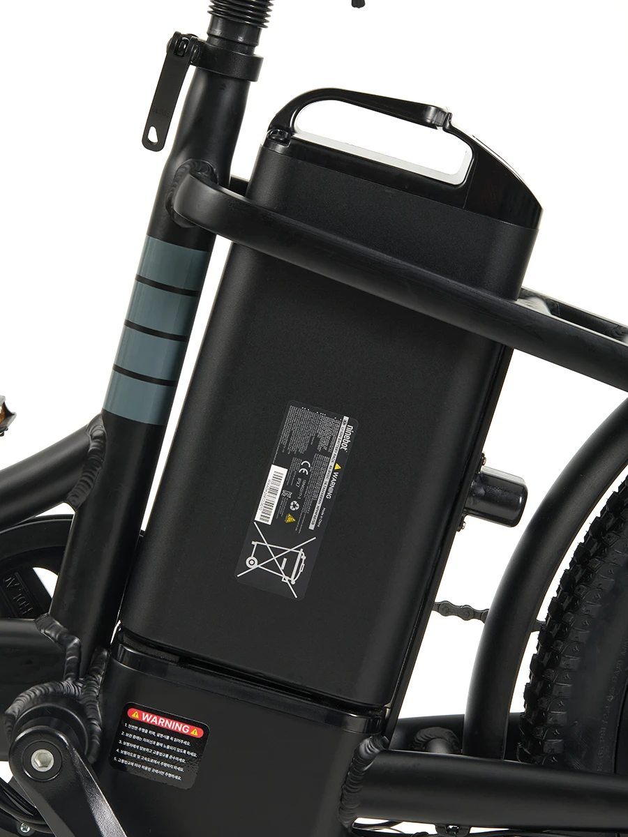 Reliable Samsung SDI battery mounted on an electric bicycle frame with protective casing and carrying handle.