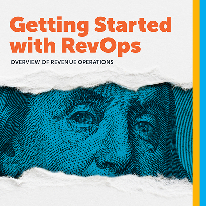 Close-up of Benjamin Franklin's face from a US $100 bill in blue, with torn paper effect and text 'Getting Started with RevOps' and 'Overview of Revenue Operations'.