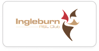 Ingleburn RSL Club logo featuring stylized abstract shapes in red, brown, and beige.