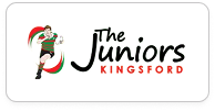 Logo for The Juniors Kingsford featuring a stylized female rugby player running with the ball.