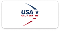 Logo of USA Archery with stylized blue and red swooshes and a star.