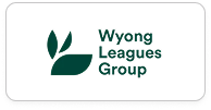 Wyong Leagues Group logo with stylized leaf and book graphic in dark green.