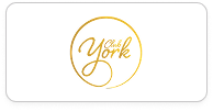 Logo with stylized text 'Club York' inside a circular gold outline on a white background.