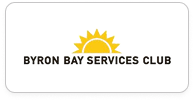 Logo of Byron Bay Services Club featuring a stylized yellow sun above the club name in black text.