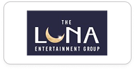 Logo of The Luna Entertainment Group with a crescent moon forming part of the letter 'U' in Luna.