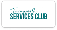 Tamworth Services Club logo with teal colored text.