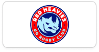 UQ Rugby Club logo with a stylized rhino head inside a red circle with blue border, text reads 'RED HEAVIES UQ RUGBY CLUB'.
