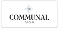 Communal Group logo featuring the word 'COMMUNAL' with a decorative floral symbol above and 'GROUP' below.