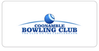 Logo of Coonamble Bowling Club featuring a stylized bowling ball and jack with the text 'The Club on the Castleragh'.