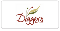 Wallsend Diggers logo featuring the word 'Diggers' with stylized leaves and three stars above.