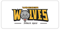 Windsor Wolves logo featuring a gray wolf head with yellow and black stylized text, including 'Since 1912'.