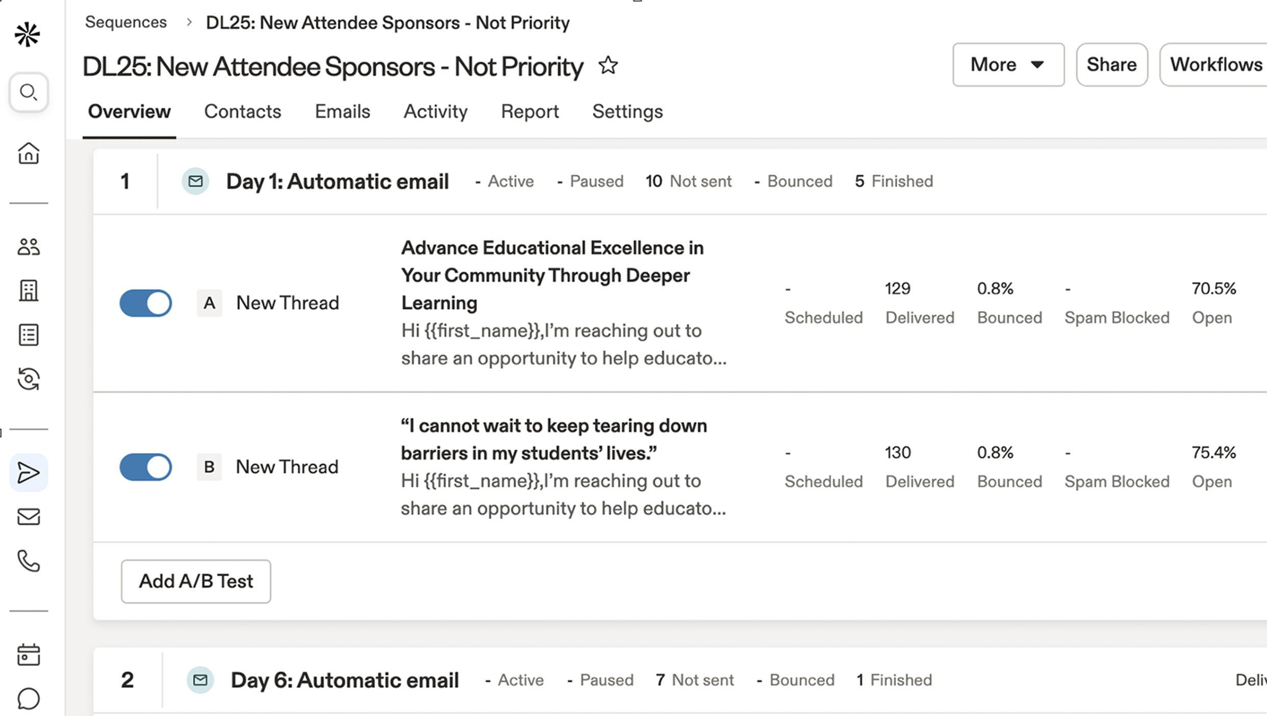 Automated email marketing set up in Apollo with A/B testing by the Friday team