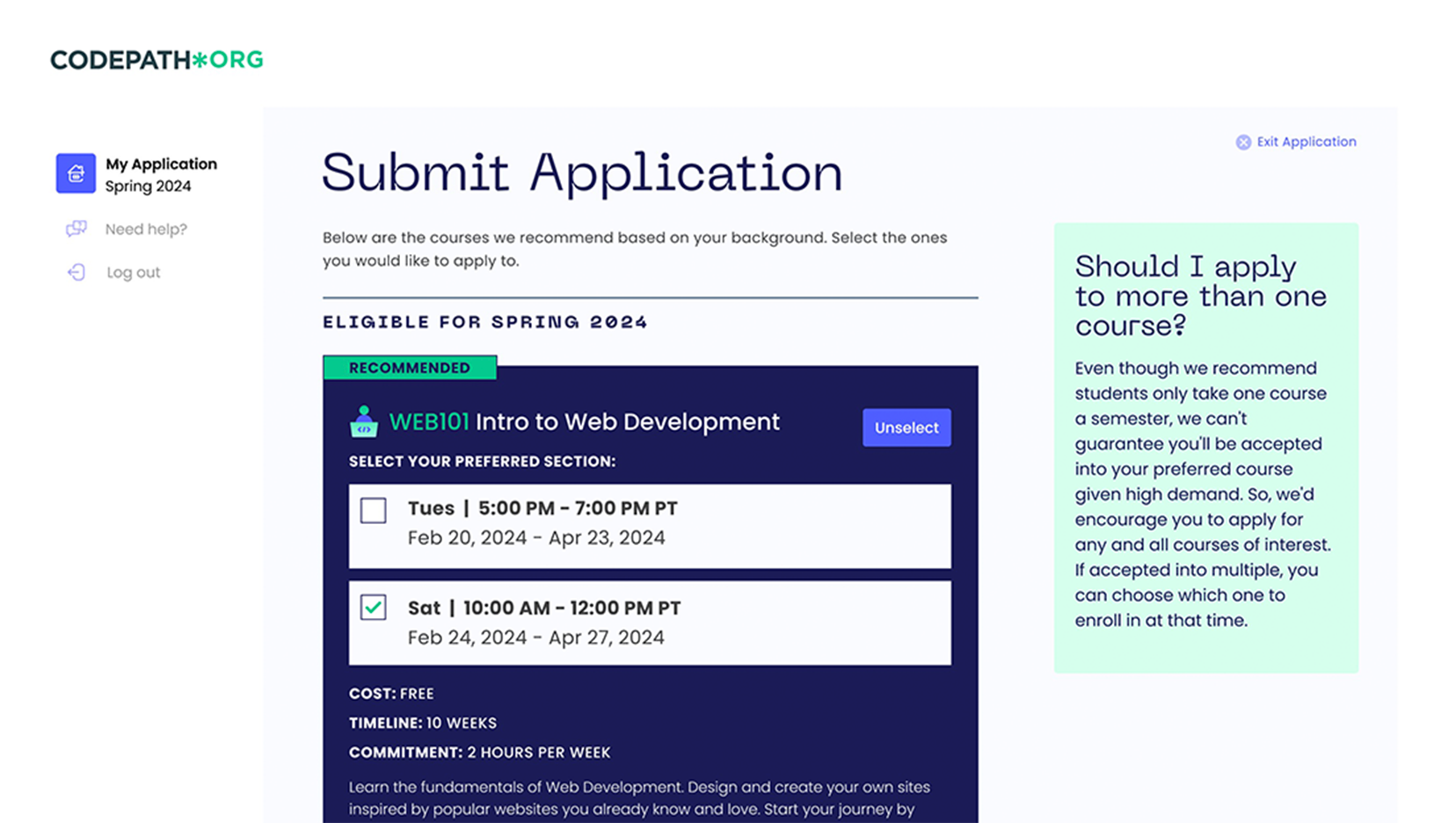 UX/UI design of a new student application experience designed by Friday to support CodePath's growth.