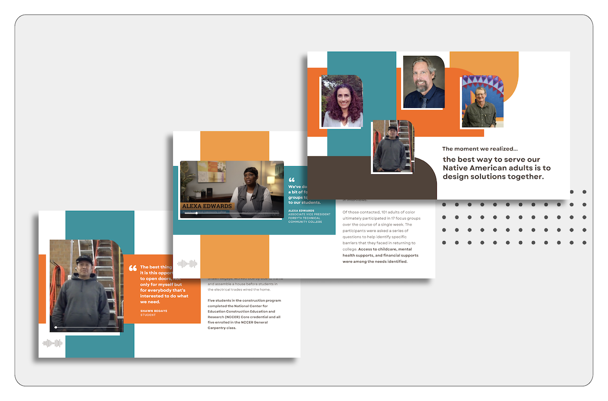 Storytelling assets for an integrated campaign promoting the best practices identified by institutions participating in the Lumina Foundation's REACH Collaborative