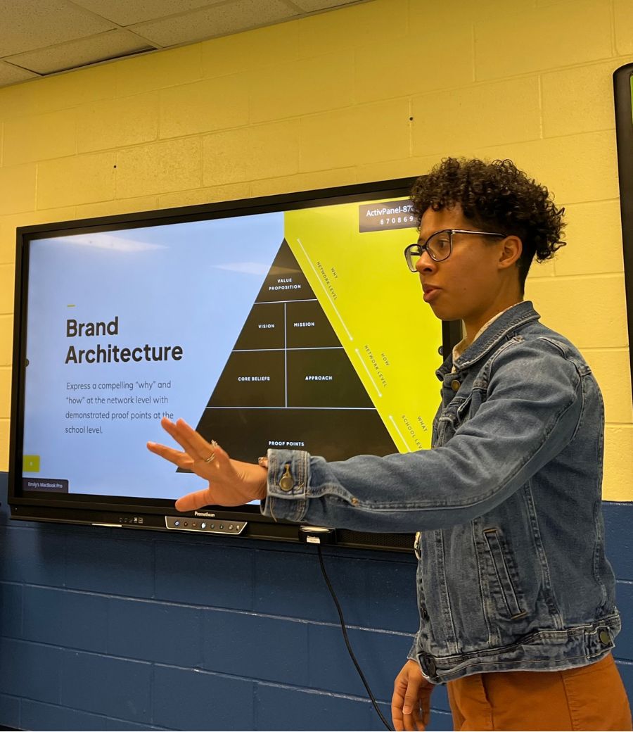 Friday's Dianna Benjamin, a social impact consultant, leads a brand workshop for a client.