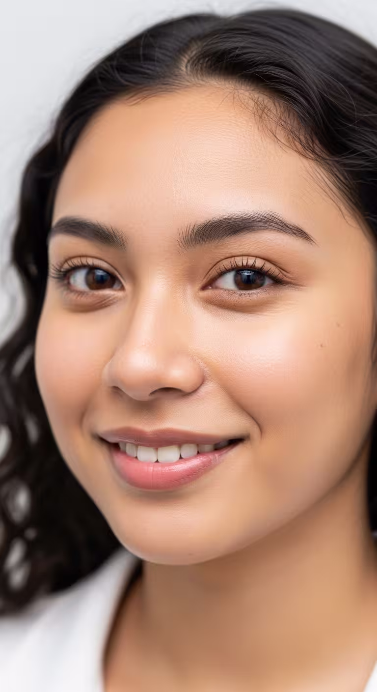 Young woman smiling, nose and nostrils in view