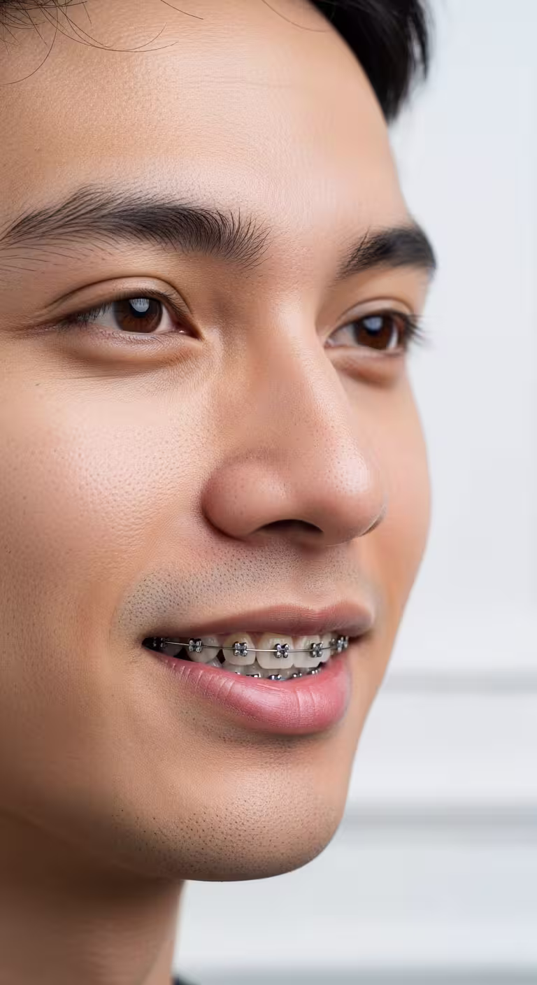 Young man in three-quarter view showing the bridge of his nose
