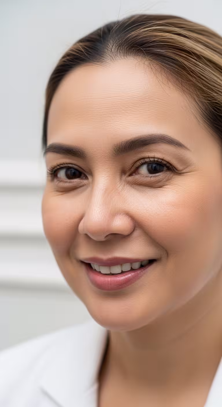 Woman in three-quarter view showing the bridge and tip of her nose